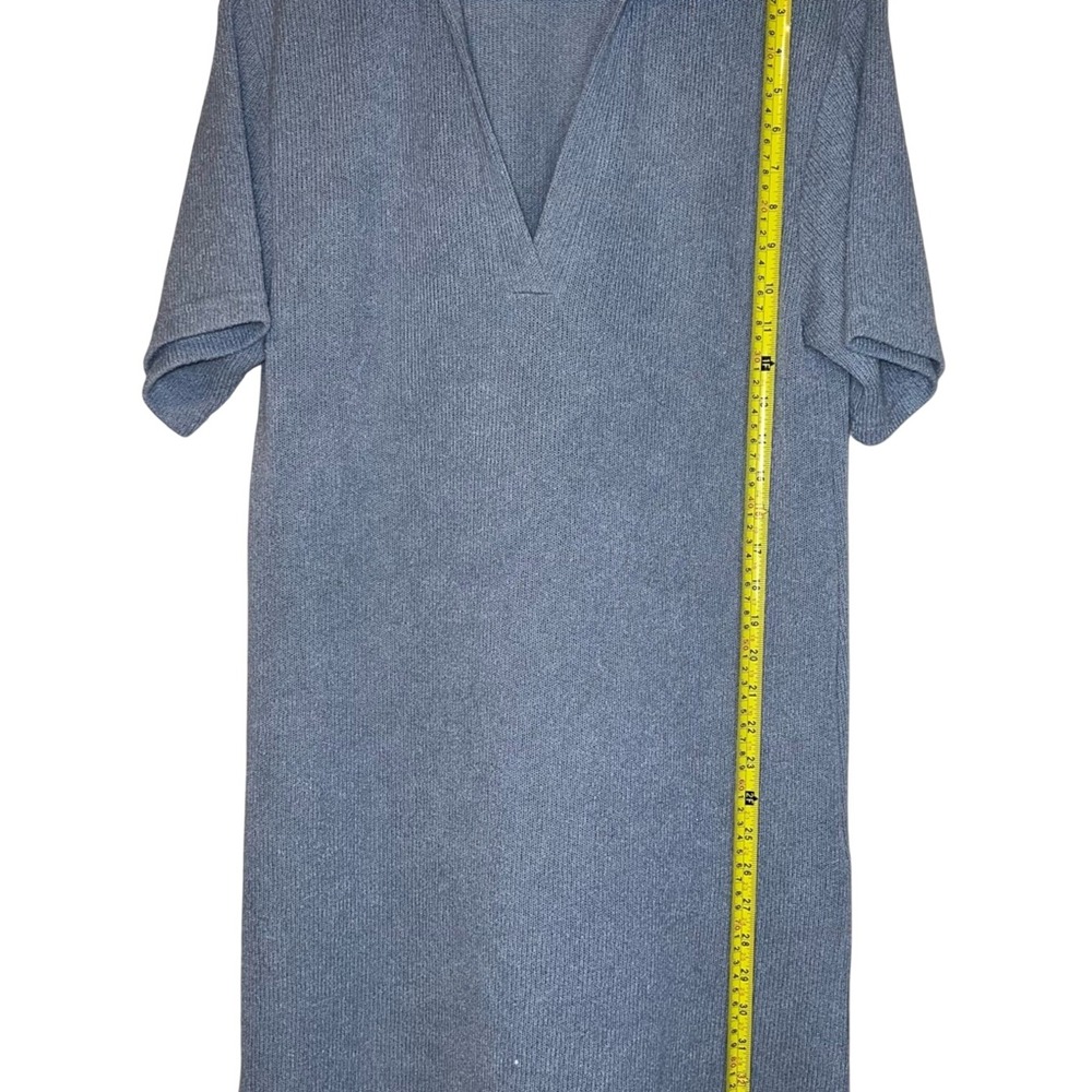 HM Blue Ribbed Knit Polo Dress Short Sleeve V-Neck Midi Size M 268935 - Picture 10 of 12